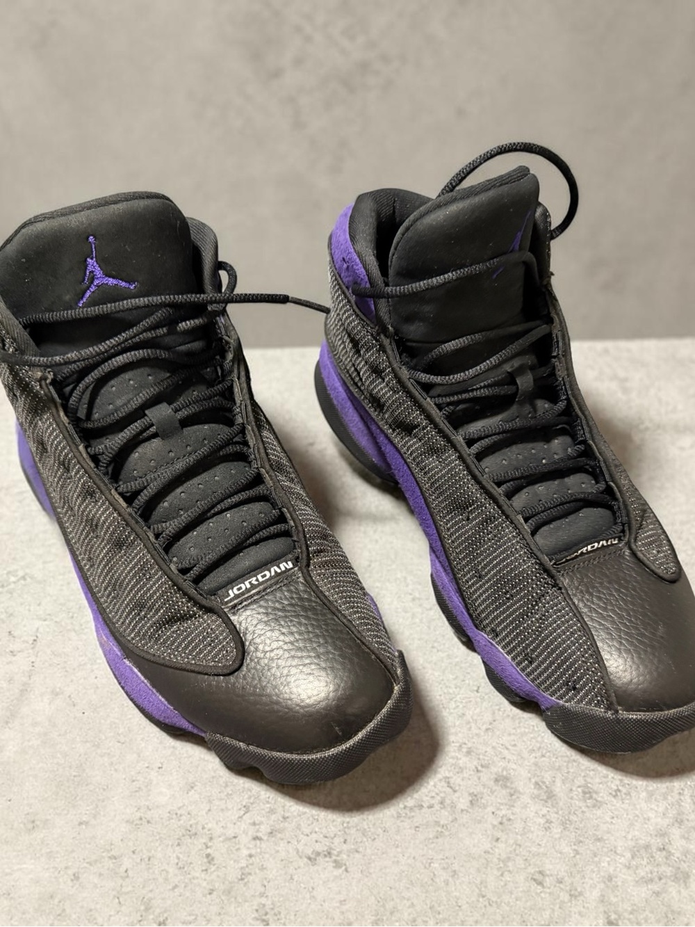 Jordan Black and Purple Mid-Top Basketball Sneakers